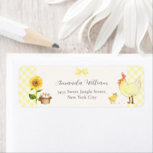 Gingham Sunflower Chick Baby Shower Return Address