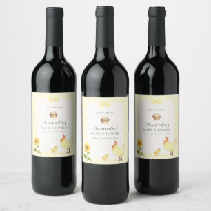 Gingham Sunflower Chicken Baby Shower Welcome Wine Label