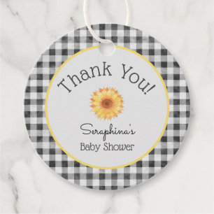 Gingham Sunflower Picnic Baby Shower Thank You Favour Tags