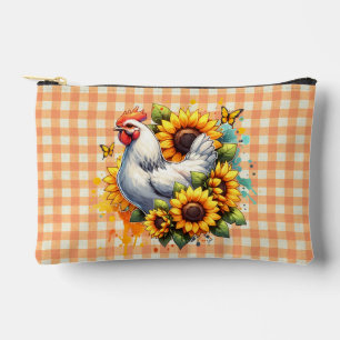 Gingham Sunflowers and Chicken Accessory Pouch