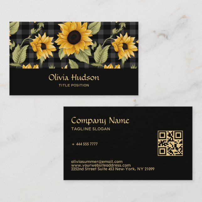 Gingham Sunflowers Pattern Business Card (Front/Back)