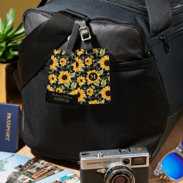 Gingham Sunflowers Pattern Luggage Tag (Front & Back)