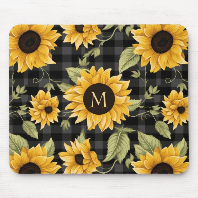 Gingham Sunflowers Pattern Mouse Pad (Front)