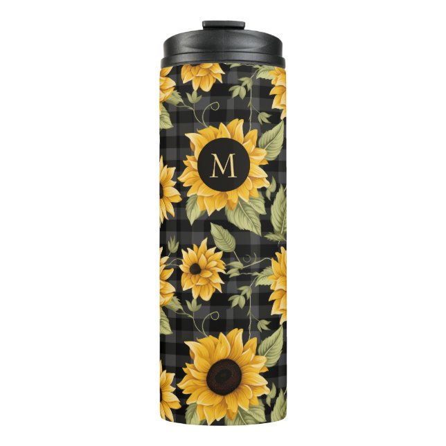 Gingham Sunflowers Pattern Thermal Tumbler (Front)