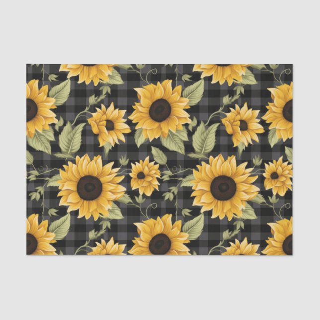 Gingham Sunflowers Pattern Tissue Paper (Front)
