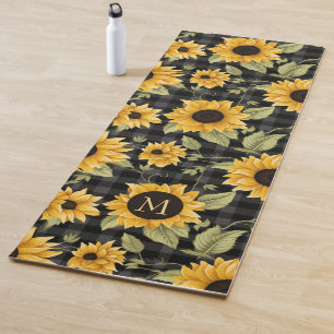 Gingham Sunflowers Pattern Yoga Mat