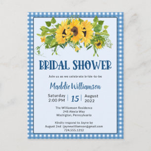 Gingham Sunflowers Rustic Bridal Shower Invitation Postcard