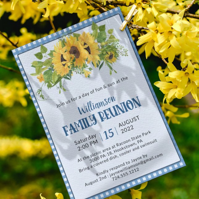 Gingham Sunflowers Rustic Family Reunion  Invitation (Creator Uploaded)