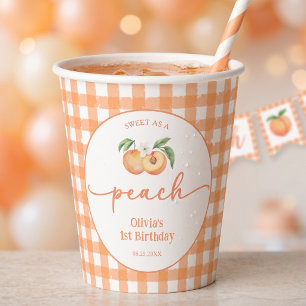 Gingham Sweet As A Peach Birthday Paper Cups