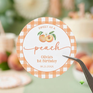 Gingham Sweet As A Peach Birthday Sticker