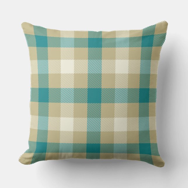 Gingham tartan plaid blue and beige country style  cushion (Front)