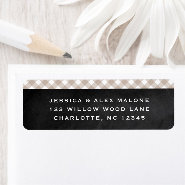 Gingham taupe rustic check pattern return address (Insitu)
