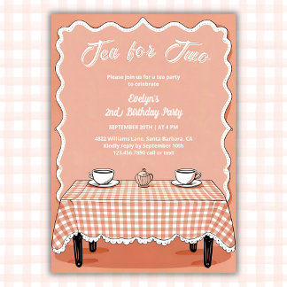 Gingham Tea Party Tea for Two 2nd Birthday Invitation