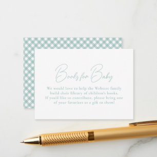 Gingham teal simple cute books for baby shower enclosure card
