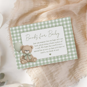 Gingham Teddy Bear Baby Shower Books For Baby Enclosure Card