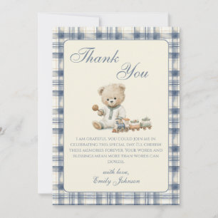 Gingham Teddy Bear Boy Baby Shower Thank You Card