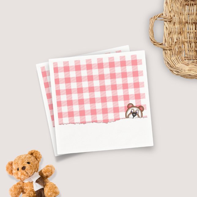 Gingham Teddy Bear Picnic Party hat Napkin (Creator Uploaded)