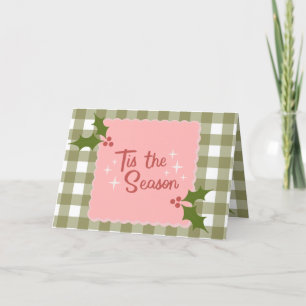 Gingham Tis’ the Season Christmas Card with Holly