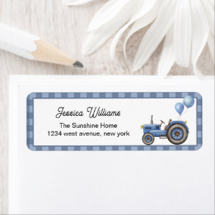 Gingham Tractor Balloon Baby Shower Return Adress