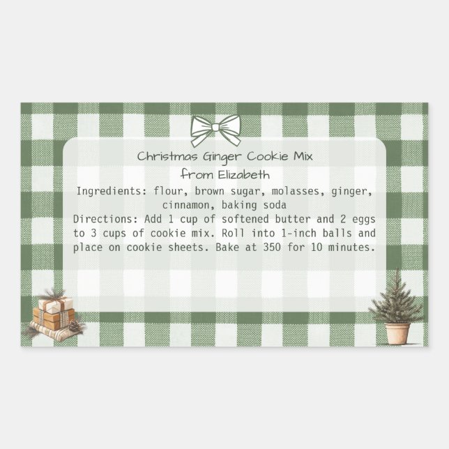  Gingham Trees Gift Christmas Cookie Mix Labels (Front)