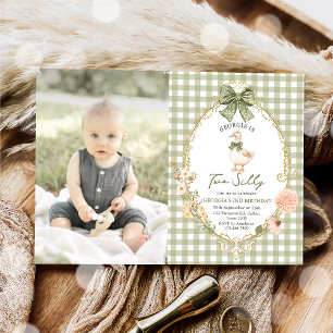 Gingham Two Silly Goose 2nd Birthday Photo Invitation
