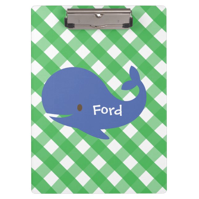 Gingham Whale Personalised Clipboard (Front)