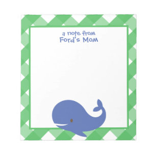 Gingham Whale Personalised Notepad