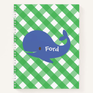 Gingham Whale Personalised Spiral Notebook