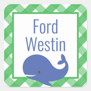Gingham Whale Personalised Stickers