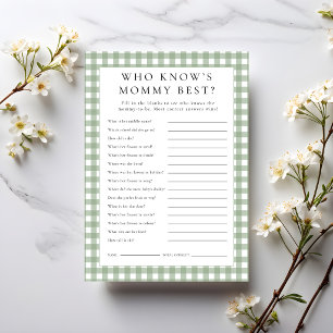 Gingham Who Knows Mummy Best Baby Shower Game card