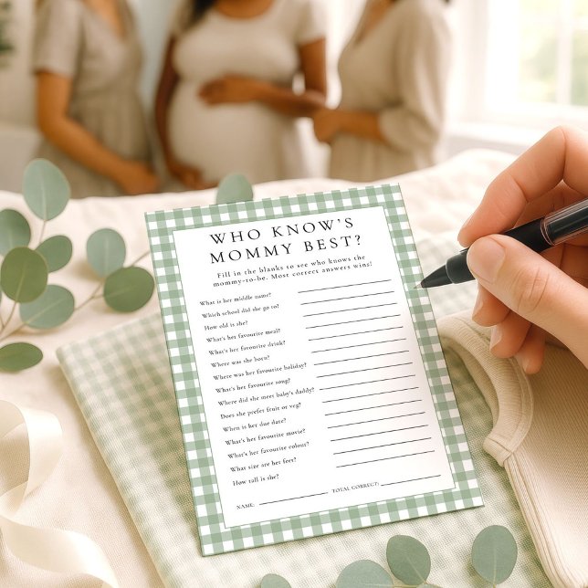 Gingham Who Knows Mummy Best Baby Shower Game card (Creator Uploaded)