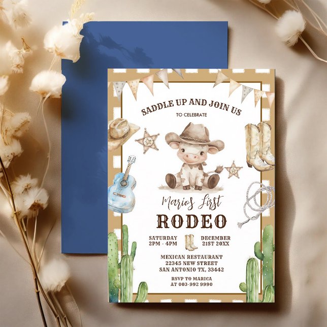 Gingham Wild West My First Rodeo Cowboy Invitation (Creator Uploaded)