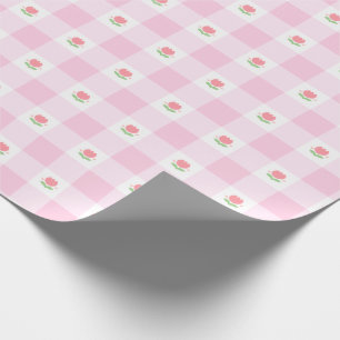 Gingham Wrapping paper Pastel Pink with Tulip