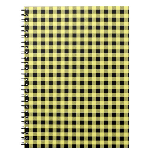 Gingham Yellow and Black Spiral Notebook (Front)