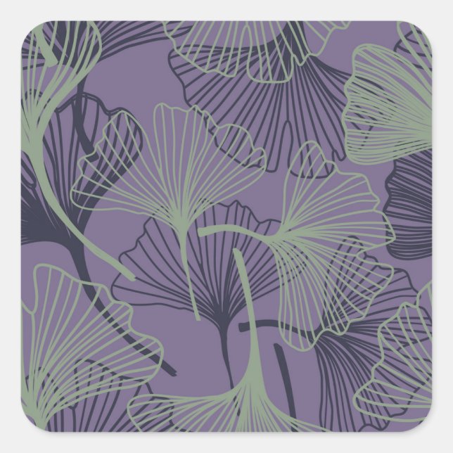 Gingko biloba: abstract vintage pattern. square sticker (Front)