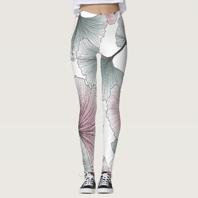 Gingko biloba hand-drawn. leggings (Front)