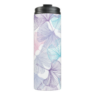 Gingko biloba seamless background pattern. Purple, Thermal Tumbler