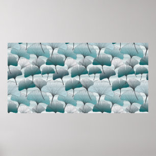 Gingko biloba seamless blue colours pattern.  poster