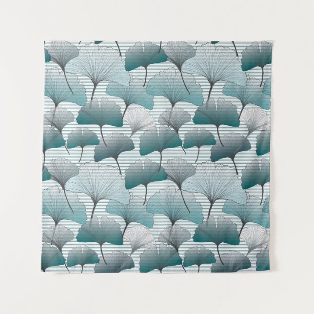 Gingko biloba seamless blue colours pattern.  tapestry (Front)