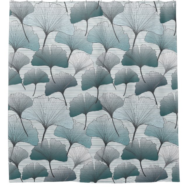 Gingko biloba, seamless blue pattern. shower curtain (Front)