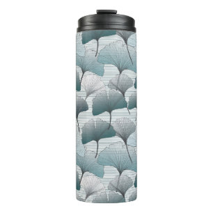 Gingko biloba, seamless blue pattern. thermal tumbler