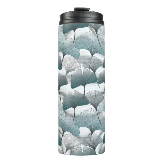 Gingko biloba, seamless blue pattern. thermal tumbler (Front)