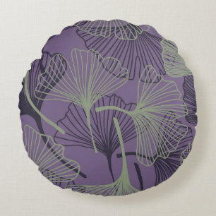 Gingko biloba seamless pattern. Abstract vintage b Round Cushion