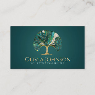 Gingko Leaf Tree - Emerald Marble and Gold Business Card