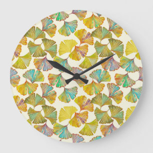 Gingko Leaves: Floral Abstract Art Large Clock