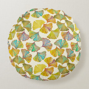 Gingko Leaves: Floral Abstract Art Round Cushion