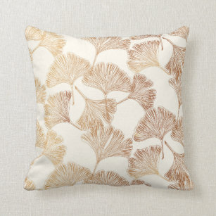 Gingko leaves gold on cream toile ivory wallpaper  cushion