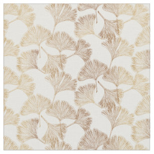 Gingko leaves gold on cream toile ivory wallpaper fabric