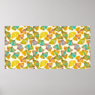 Gingko leaves on floor seamless pattern. Watercolo Poster