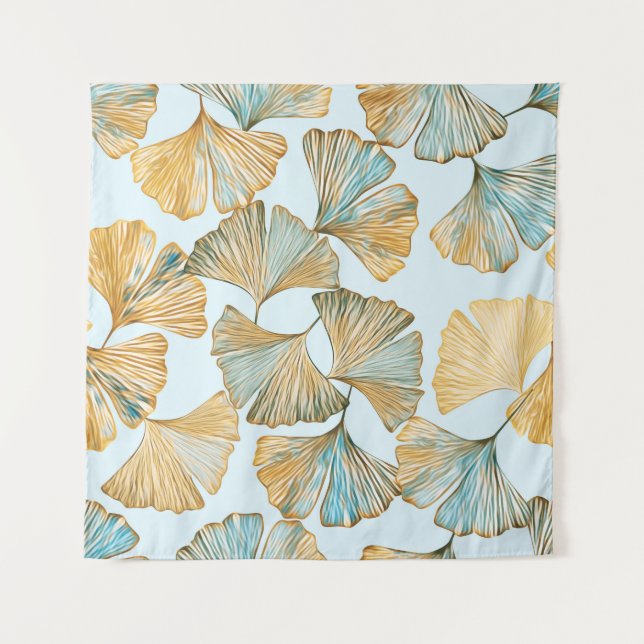 Gingko Leaves Watercolor Seamless Pattern Tapestry (Front)